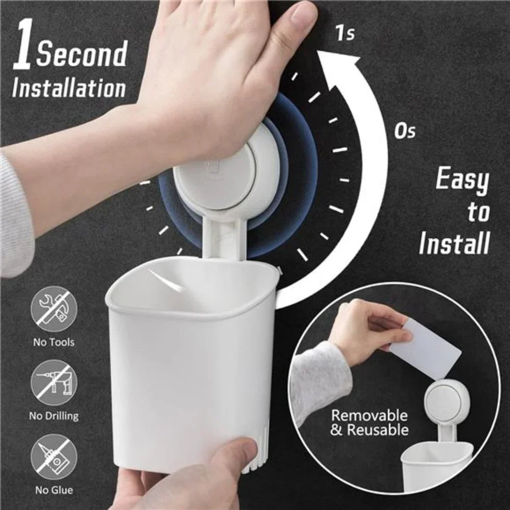 Toothbrush Holder Suction Cup Wall Mounted Drill-Free for Bathroom Shower